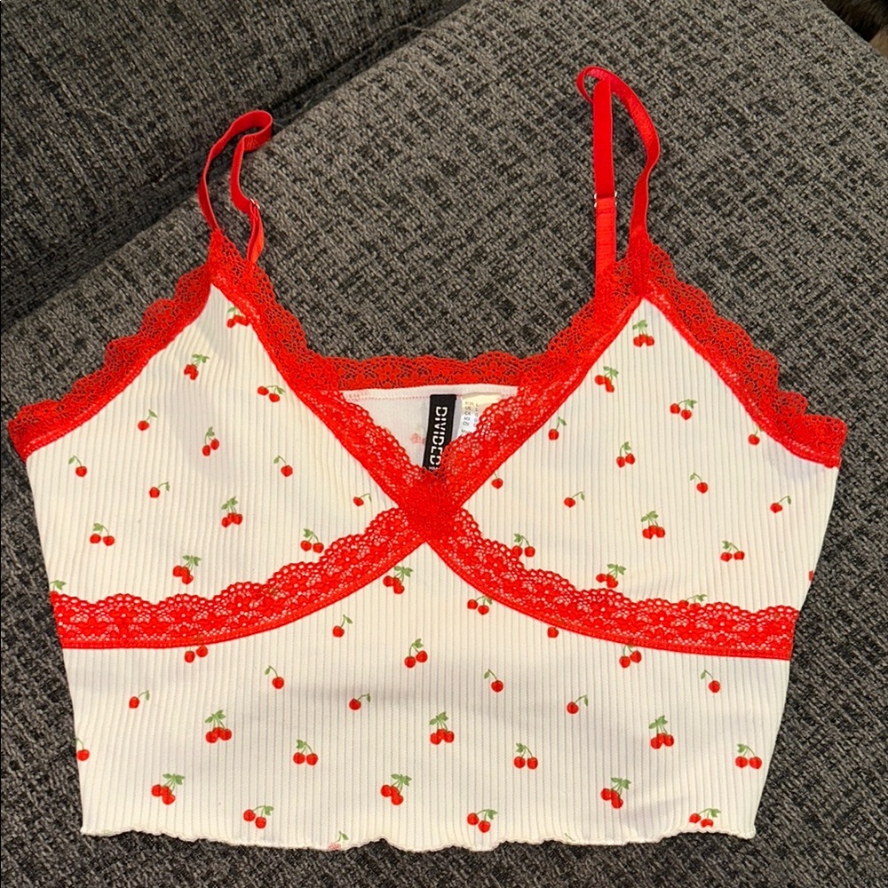 Divided Red and White Cherry Crop Top
